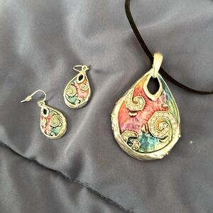 18” necklace with faux rhinestones  with matching earrings